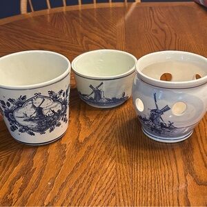 DELFT Vintage Blauw Blue & White Handpainted 3 pc Ceramic Set Made in Holland